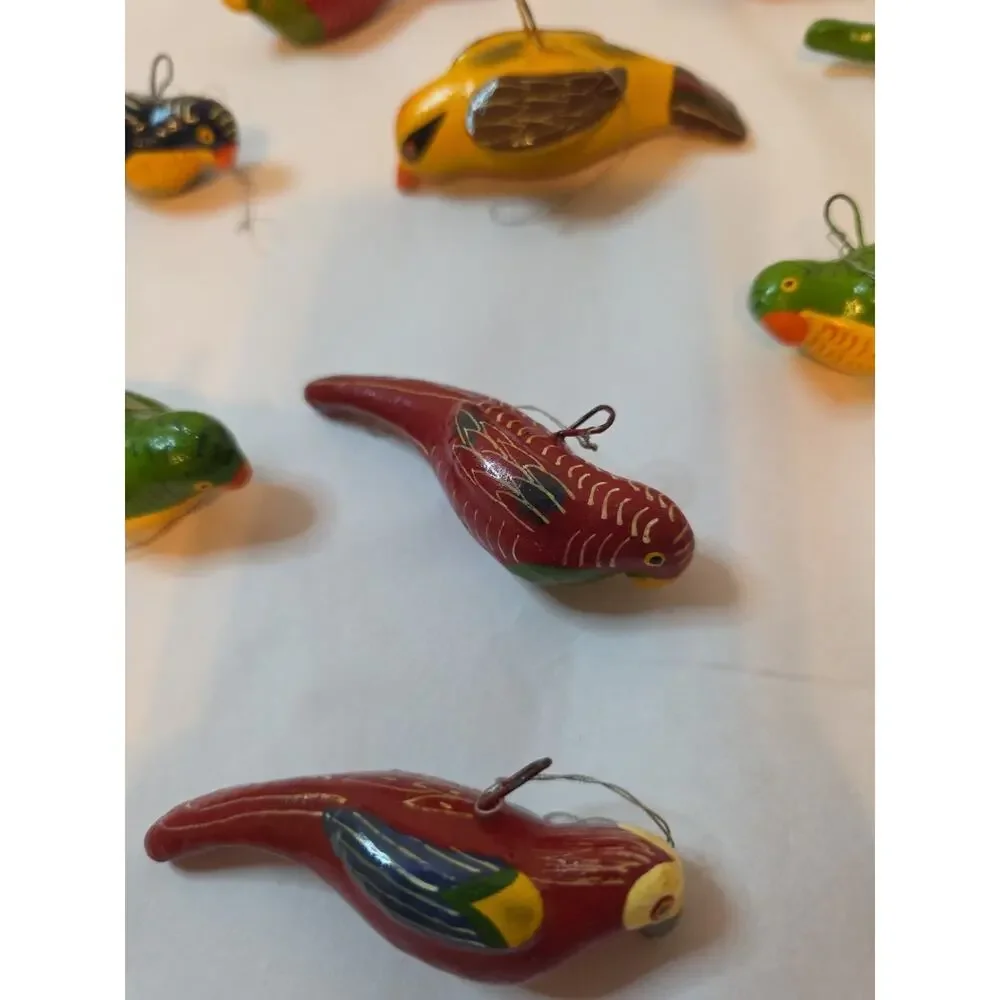 10 Assorted Hand Painted Bird Christmas Ornaments Colorful Miniature Parrot